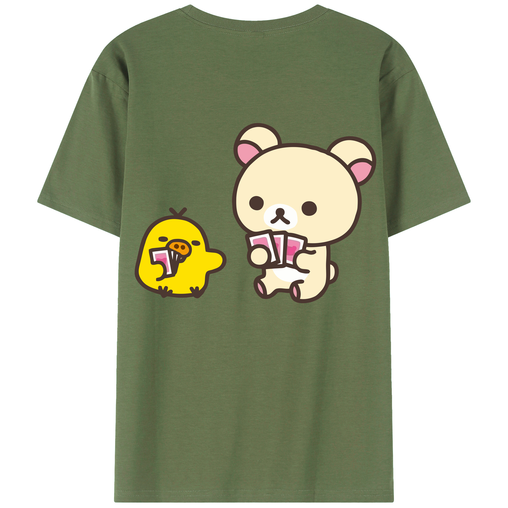 （画像用） リラックマ リラックマ キイロイトリ Rilakkuma Korilakkuma Kiiroitori 綿100％ メンズ半袖Tシャツ（バックプリント） 通気性